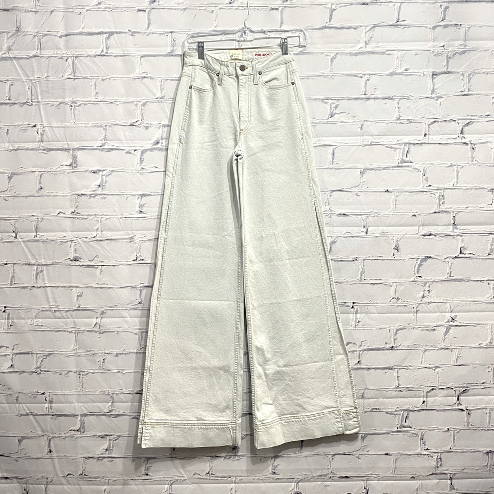 AO.LA Alice and Olivia high waisted side slit light wash jeans
